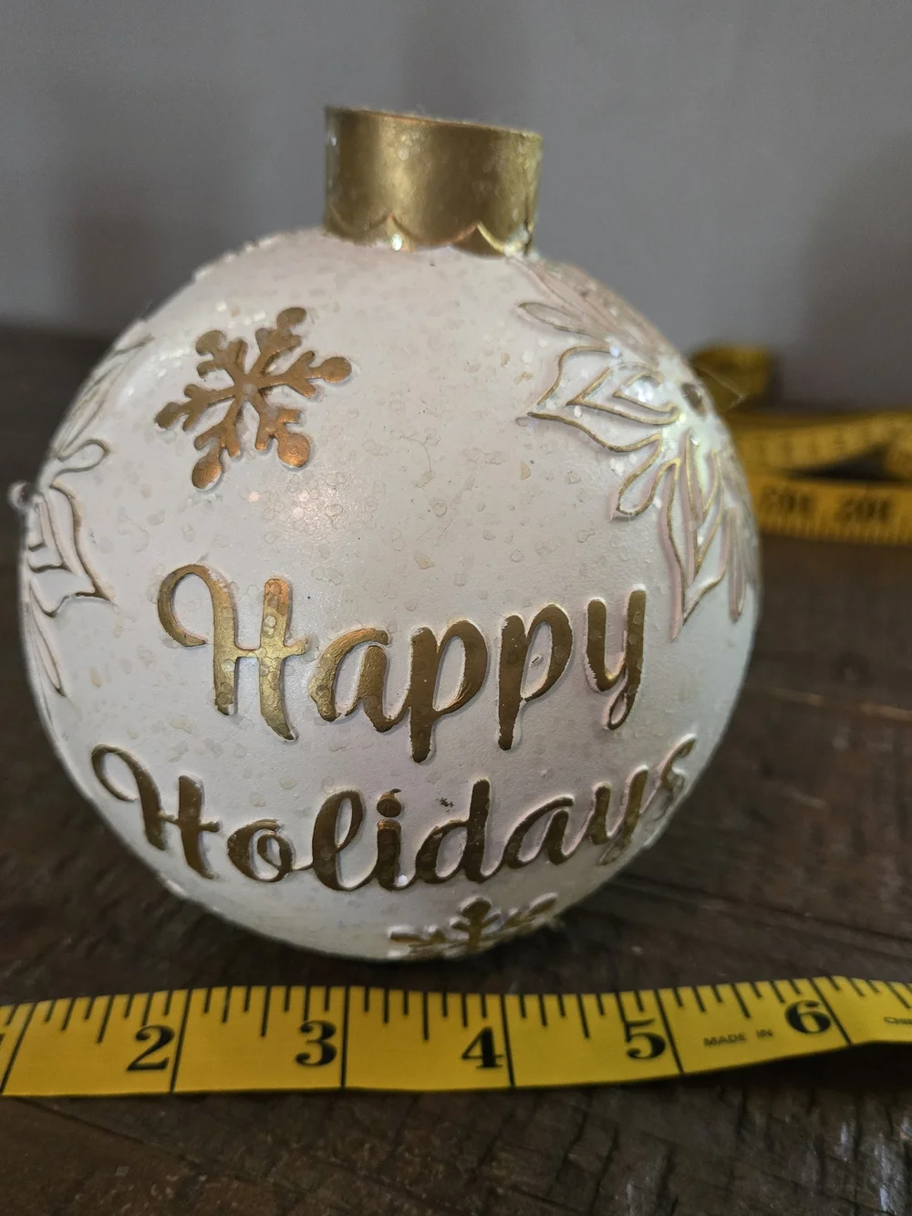 Light Up Happy Holidays Christmas Ornament Decor White Gold Glitter 5